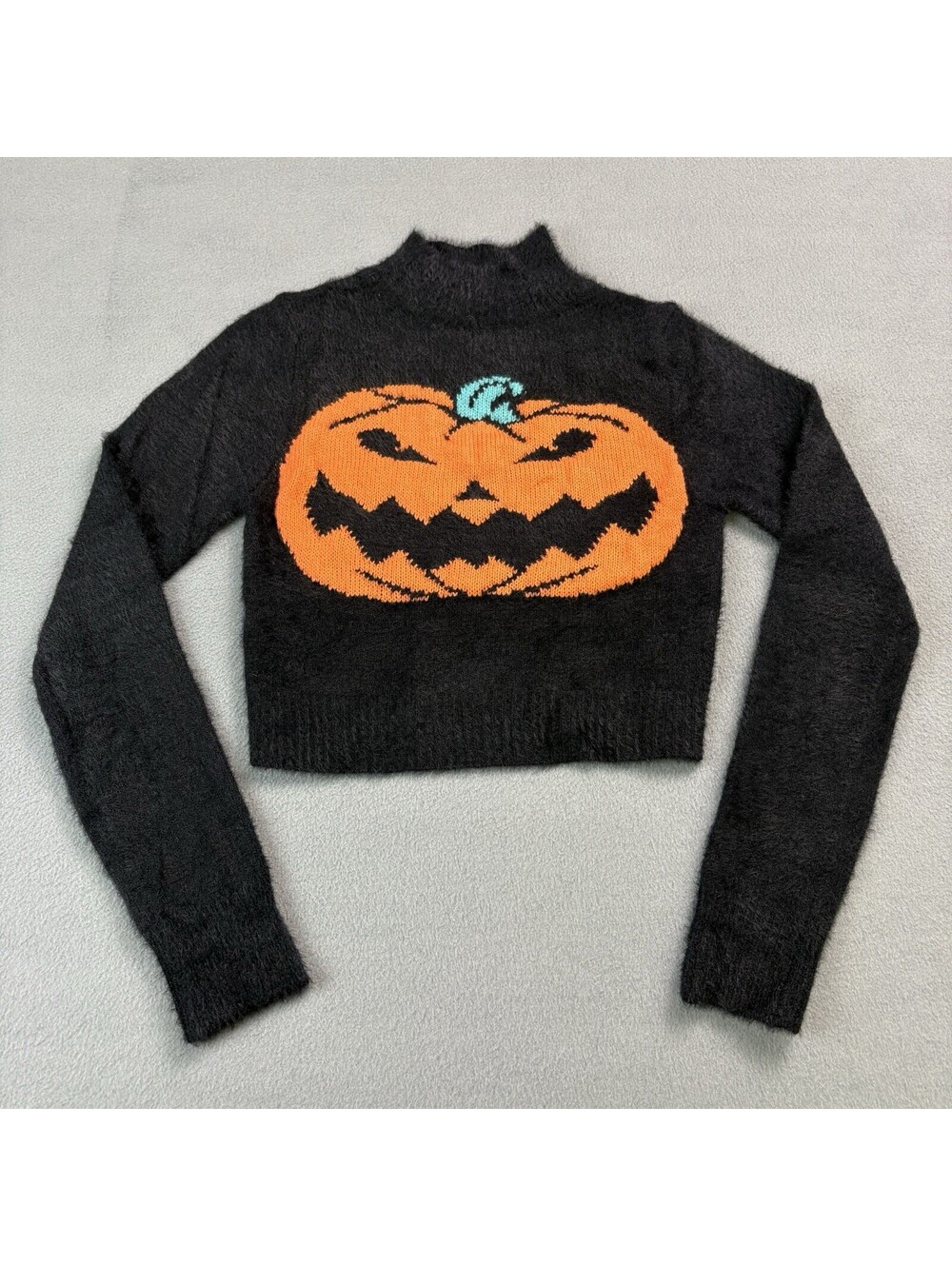 Cider Fuzzy Cropped Jack O Lantern Pumpkin Sweater Women’s Small (Fits Smaller)